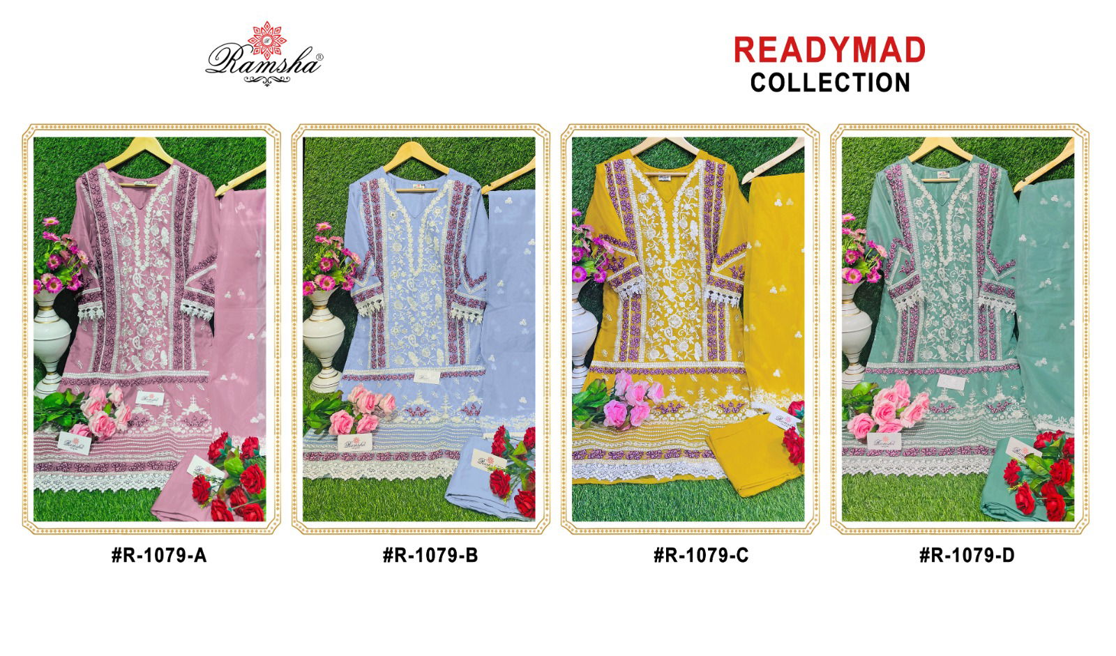 Ramsha R 1079 A To D Pakistani Readymade Suits Catalog
